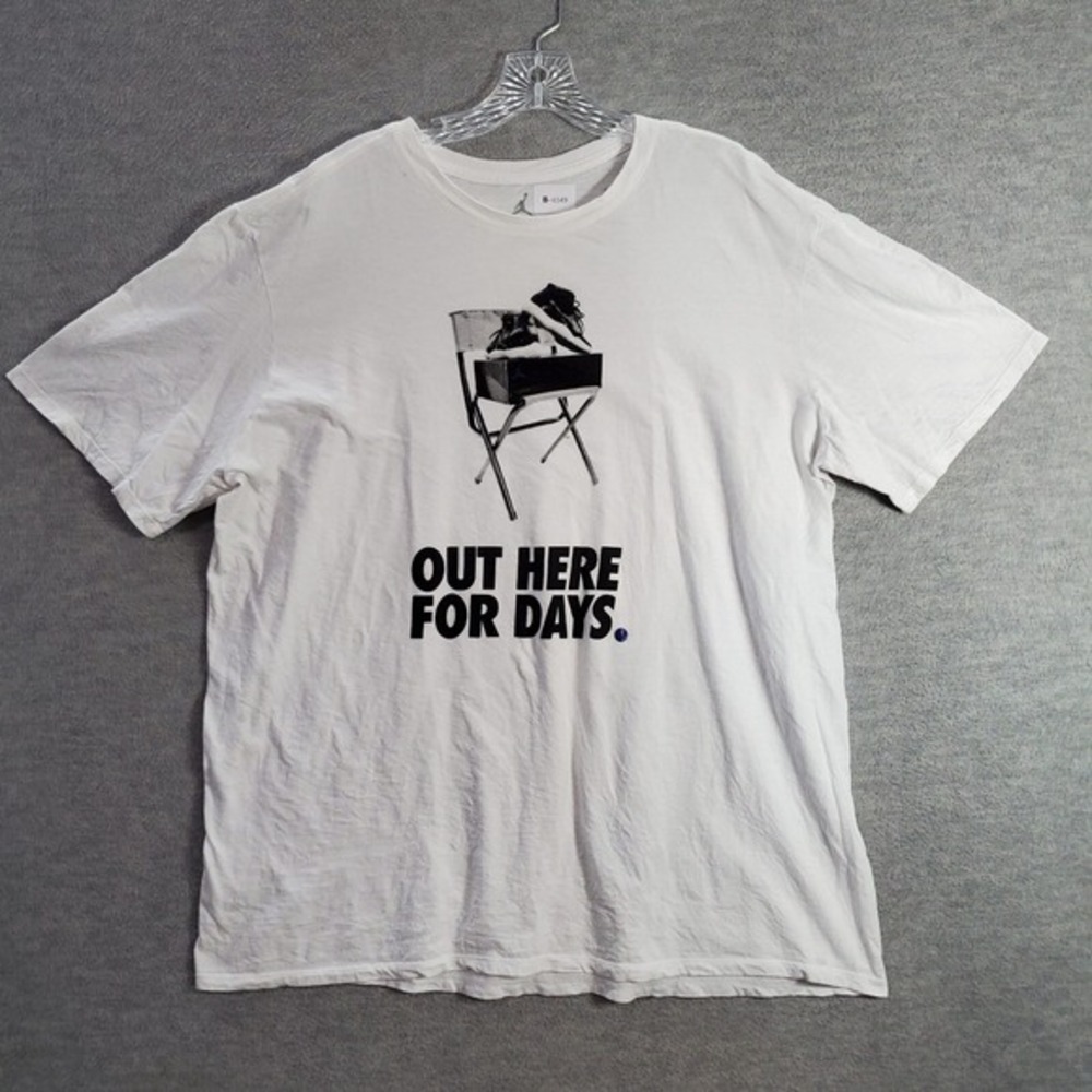 Air Jordan Men‎ Shirt 2XL White Out Here For Days Camping Graphic Short Sleeve